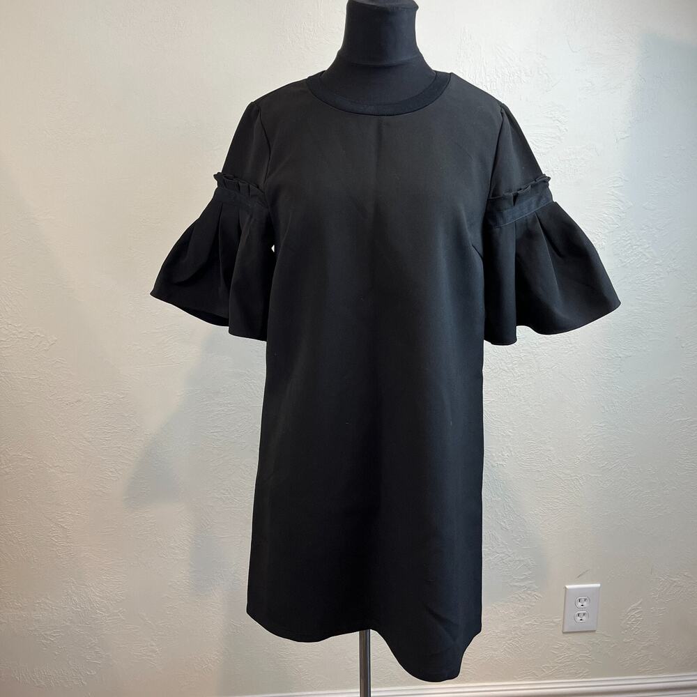 INA Black Dress Structured Bell Sleeves Size S